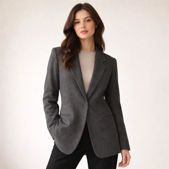 Lands' End Wool Cashmere Blazer Gray USA Made Tailored Classic Womens 10 - Picture 2 of 13
